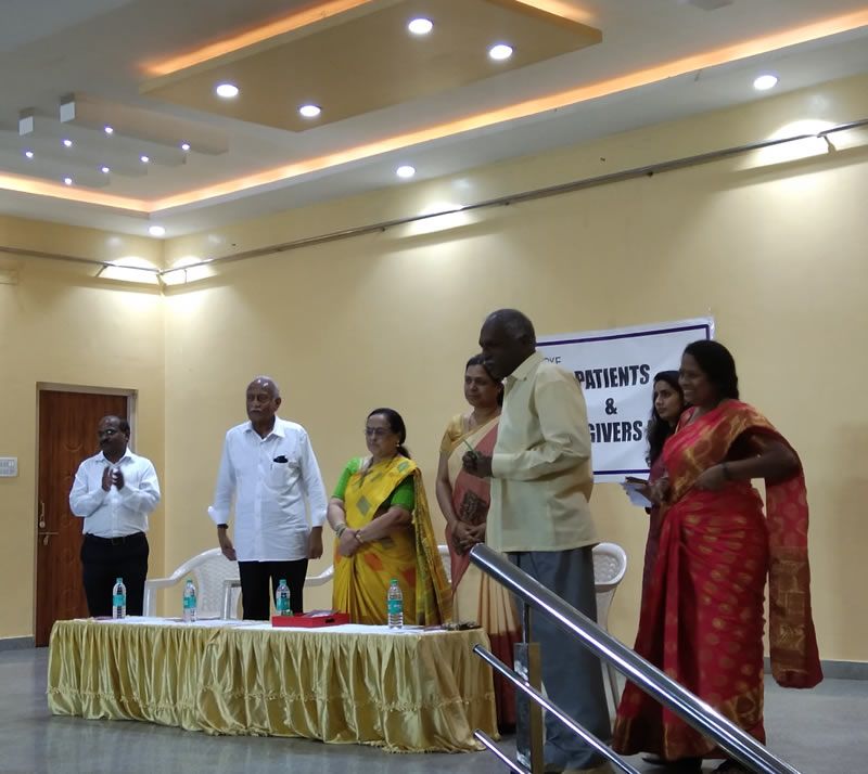 Speakers addressing patients and carers at a Bangalore Kidney Foundation event